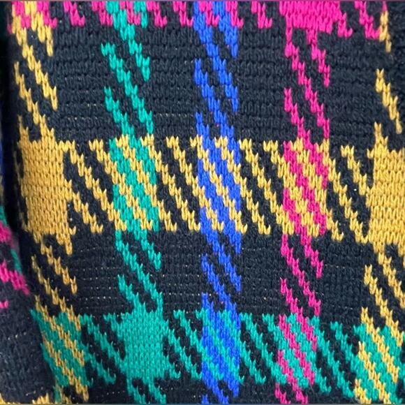 Vintage 100% Lambswool Plaid Cardigan Sweater Small Black Multicolor V-Neck - Picture 3 of 13